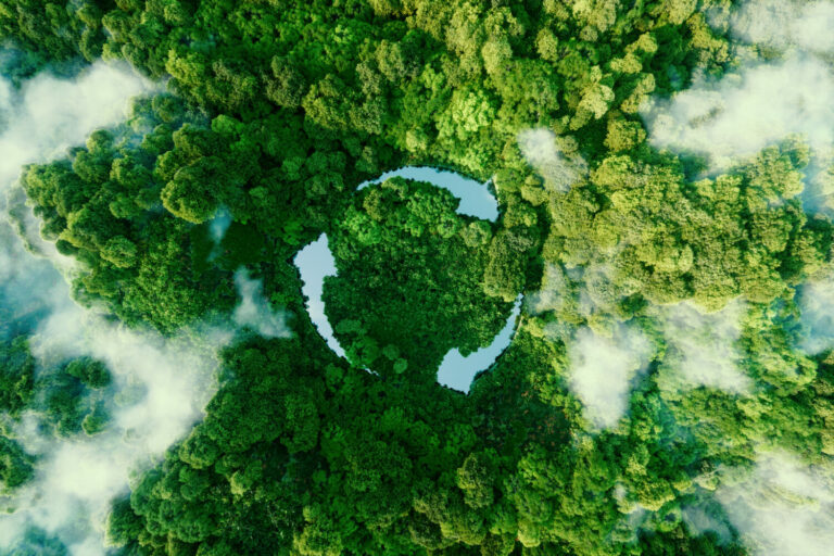 abstract-icon-representing-ecological-call-recycle-reuse-form-pond-with-recycling-symbol-middle-beautiful-untouched-jungle-3d-rendering